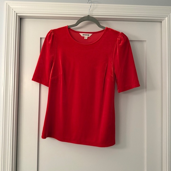 Boden Red Velvet T-Shirt with Puff Sleeves, NWOT, Size 6 - Picture 3 of 5